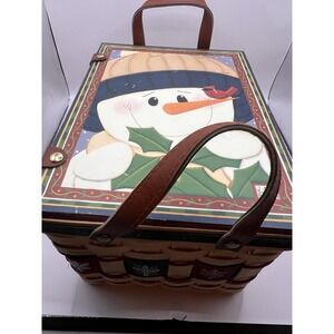 Christmas Basket Jan Shade Beach Weaved Leather Handles & Hinges Gift Bag